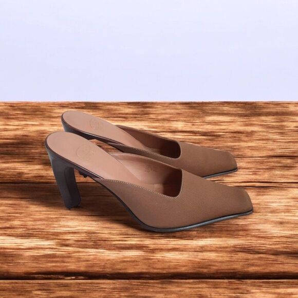 Circa Joan & David Toast Brown Square Toe Block Heel Mules Size 8.5M - Picture 1 of 9
